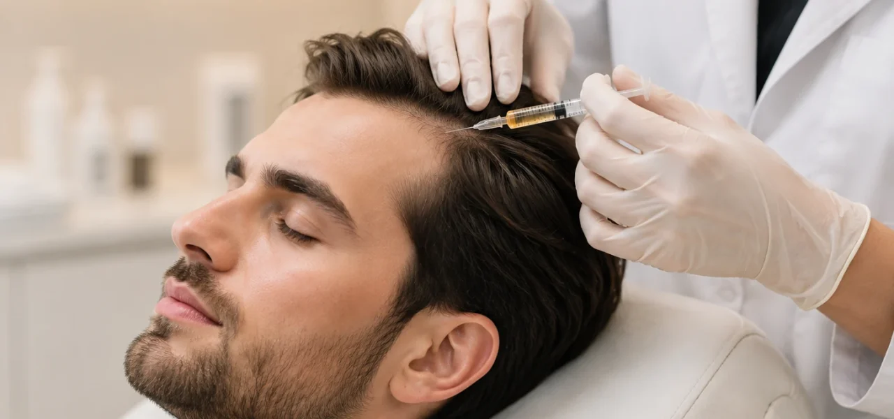 Scalp injection procedure for PRP hair treatment at Dermadent Clinic