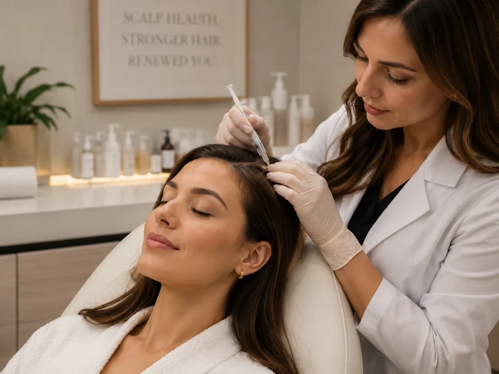 Scalp health assessment and treatment for hair concerns at Dermadent Clinic